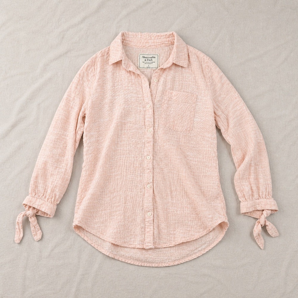 Abercrombie & Fitch Button Up Shirt Womens Small Pink Linen Tie‎ Sleeve Top